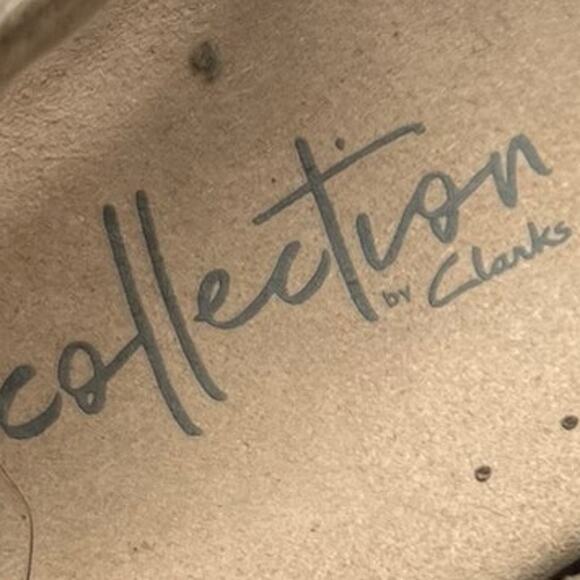 Clarks Collection Suede Nude Cork Wedge Heels Platform Sandals Size 7.5 M - Picture 7 of 8